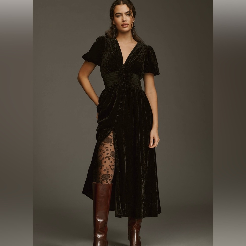 Anthropologie Black Velvet Maxi Dress